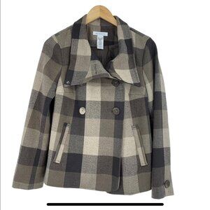 Liz Claiborne L Brown and Tan Classic Plaid w large buttons M